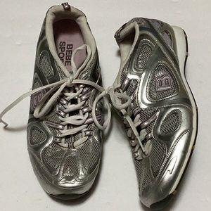 Bebe Sport Metallic Silver Purple Tennis Shoes Sneakers 9.5